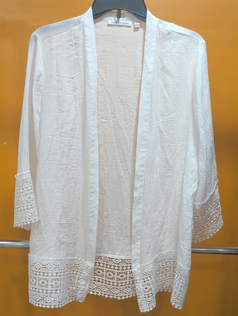 Notations Lace -Trim Open Front  Cardigan Size L